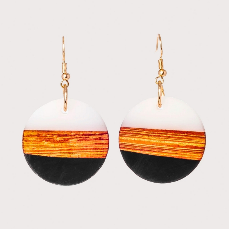 Wood and Resin Earrings, Round
